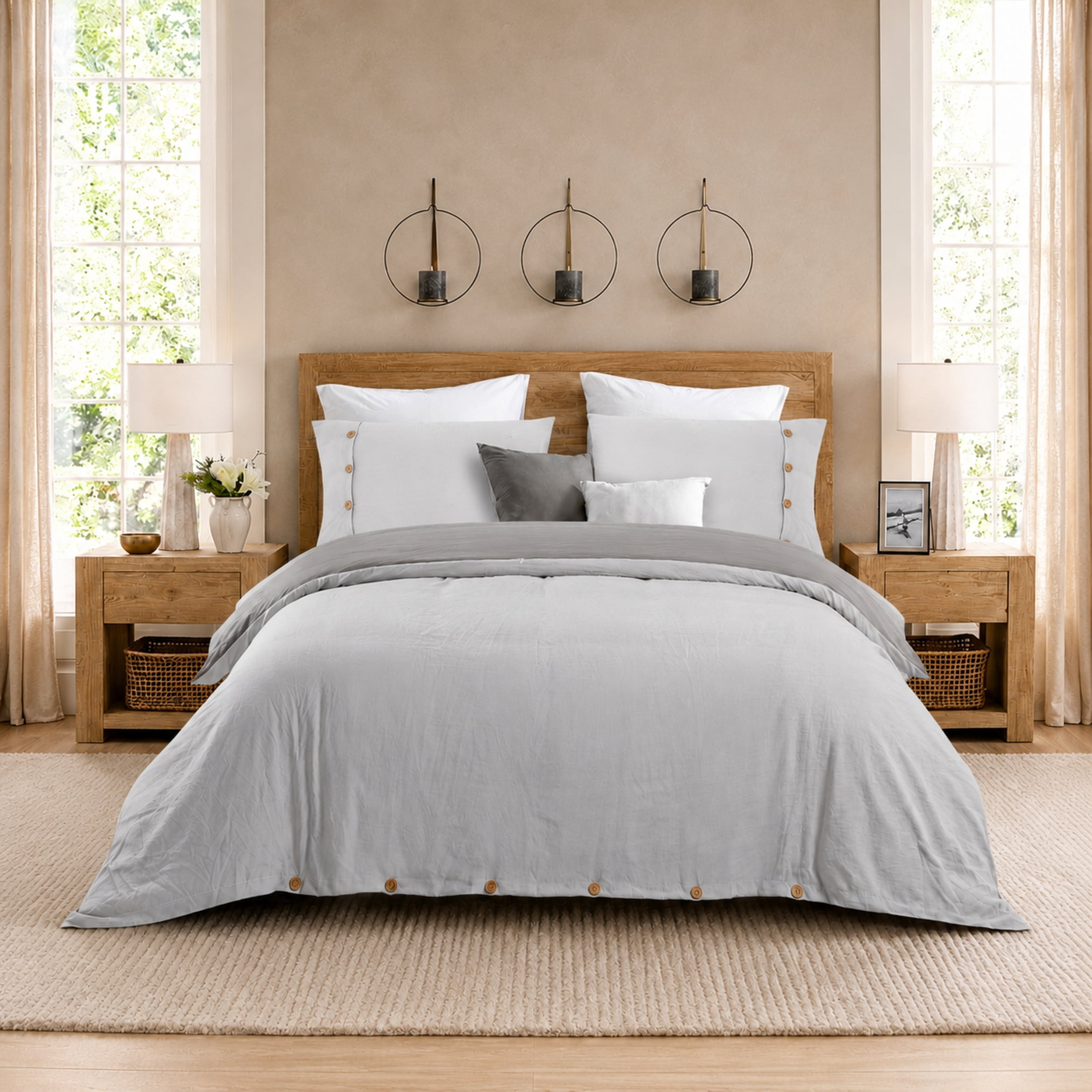 Swift Home Ensemble housse de couette réversible unie ultra douce avec fermeture décorative à boutons, Très grand lit