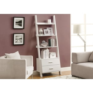 Monarch Specialties Bibliothèque, Bibliothèque, Etagere, Échelle, 4 Tier, 69"h, Bureau, Chambre, Stratifié, Blanc, Contemporain, Moderne