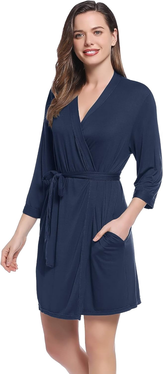 GFDYREE Womens Short Bamboo Robe Ultra Soft Thin Lightweight Jersey Travel Bath Housecoat Sleepwear S-XXL