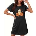 thumbnail image 4 of Sakmal Robe de Maison Moomoo Grande Taille pour Femmes, Courte, Décontractée, Halloween, Robe de Maison Noire à Manches Courtes, Imprimé Citrouille, Chemises de Nuit pour Femmes, 4 of 5