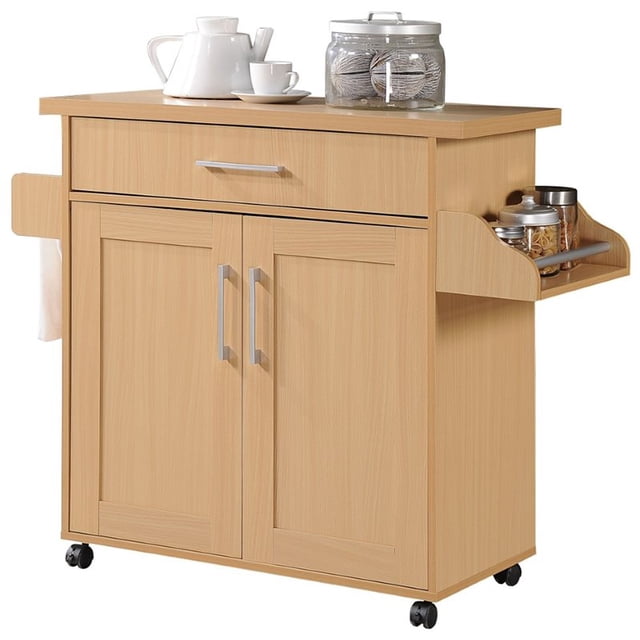 Pemberly Row Îlot de Cuisine avec Porte-Épices en Hêtre