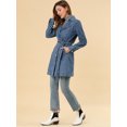 thumbnail image 2 of INSPIRE CHIC Women's Notched Lapel Button Front Belted Denim Trenchcoat Jacket, 2 of 6
