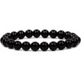 thumbnail image 1 of Natural Black Gemstone 8mm Round Beads Stretch Bracelet 7" Unisex, 1 of 5