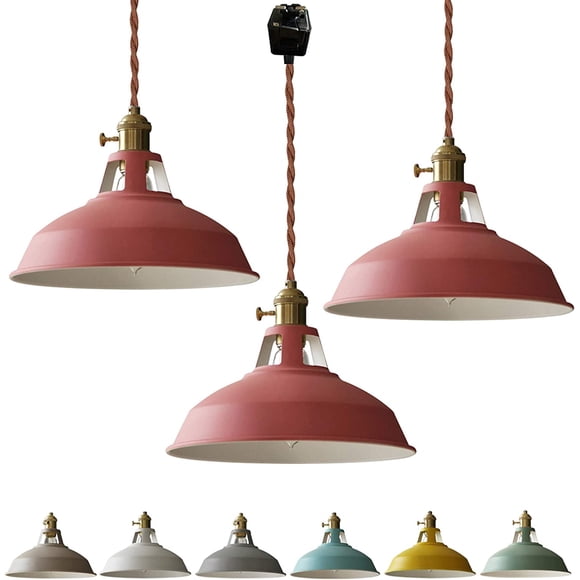 FSLiving J Track Pendants Lighting Iron Art Iron Macaron Red Decoratefor Instant Pendant Light for Cabinet Kitchen Island Customizable Track Lighting Bulbs Not Included - 3 Lights