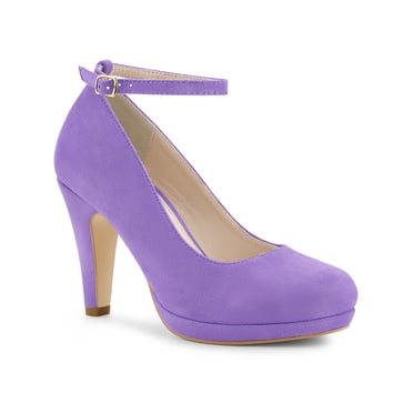 BLISSFUL STEP Chaussures pour Femmes Bout Rond Talon Aiguille Bride à la Cheville Escarpins Violet 6