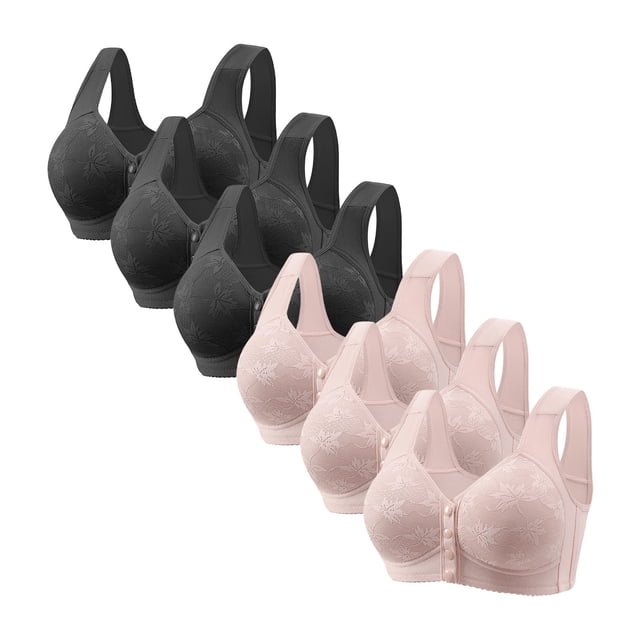 Posijego Women's Front Closure Bra 6 Pack Womens Plus Size Wireless Push up Full Coverage Everyday Bralettes