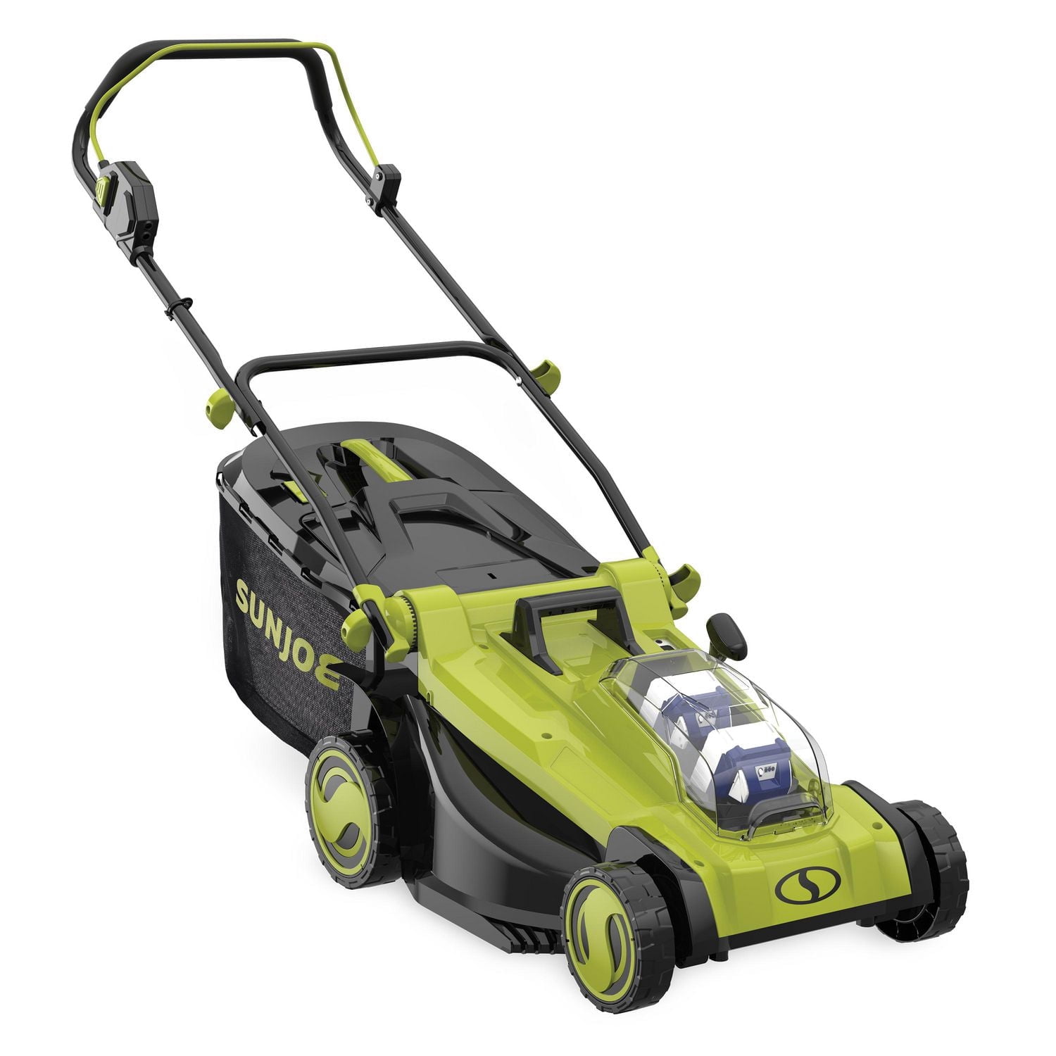 Ensemble tondeuse à gazon sans cordon iON+ de 48 V Sun Joe 24V-X2-17LM, 43 cm, 6 positions, avec 2 batteries de 4,0 Ah, double chargeur et sac à herbe