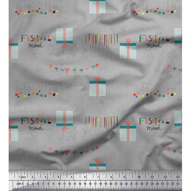 Soimoi Silk Fabric Gift Box & Hanging Ribbons Party Decor Fabric Printed Yard 42 Inch Wide