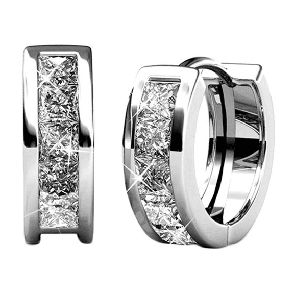 Cate & Chloe Giselle 18k White Gold Plated 15mm Hoop Earrings with Swarovski Crystals for Women