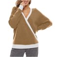 thumbnail image 1 of Yuyuzo Sweater Blouses Long Sleeve V Neck Pullover Patchwork Knit Tops Fall Winter Casual Solid Color Sweaters, 1 of 5