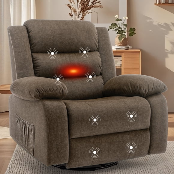 YSICK Massage Swivel Rocker Recliner Chair for Adults Oversized for Living Room,Brown