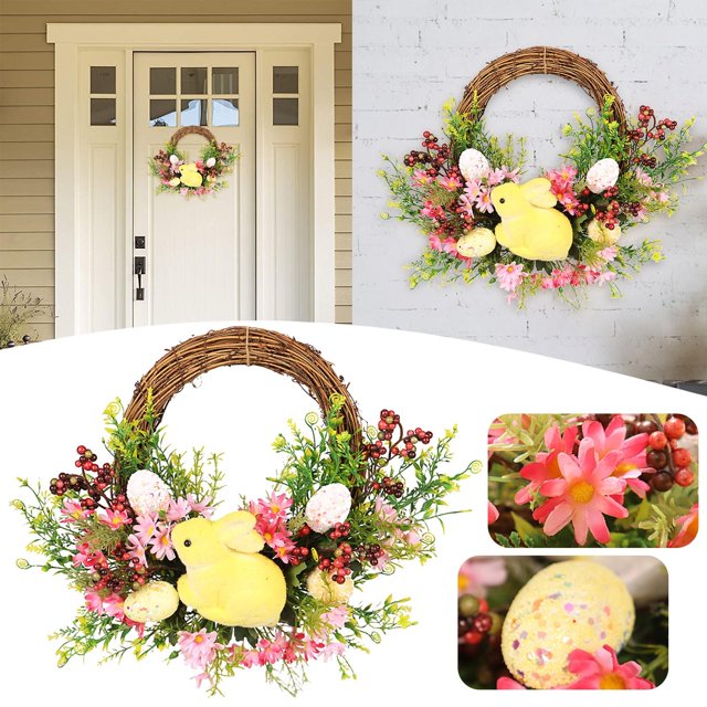 New Home Essentials Easter Bunny Flower Twig Wreath Decoration for Front Door Easter Rabbit Front Door Wreath,Easter Rabbit Wreath Decor for Front Door,Rabbit Garland Wall Decor