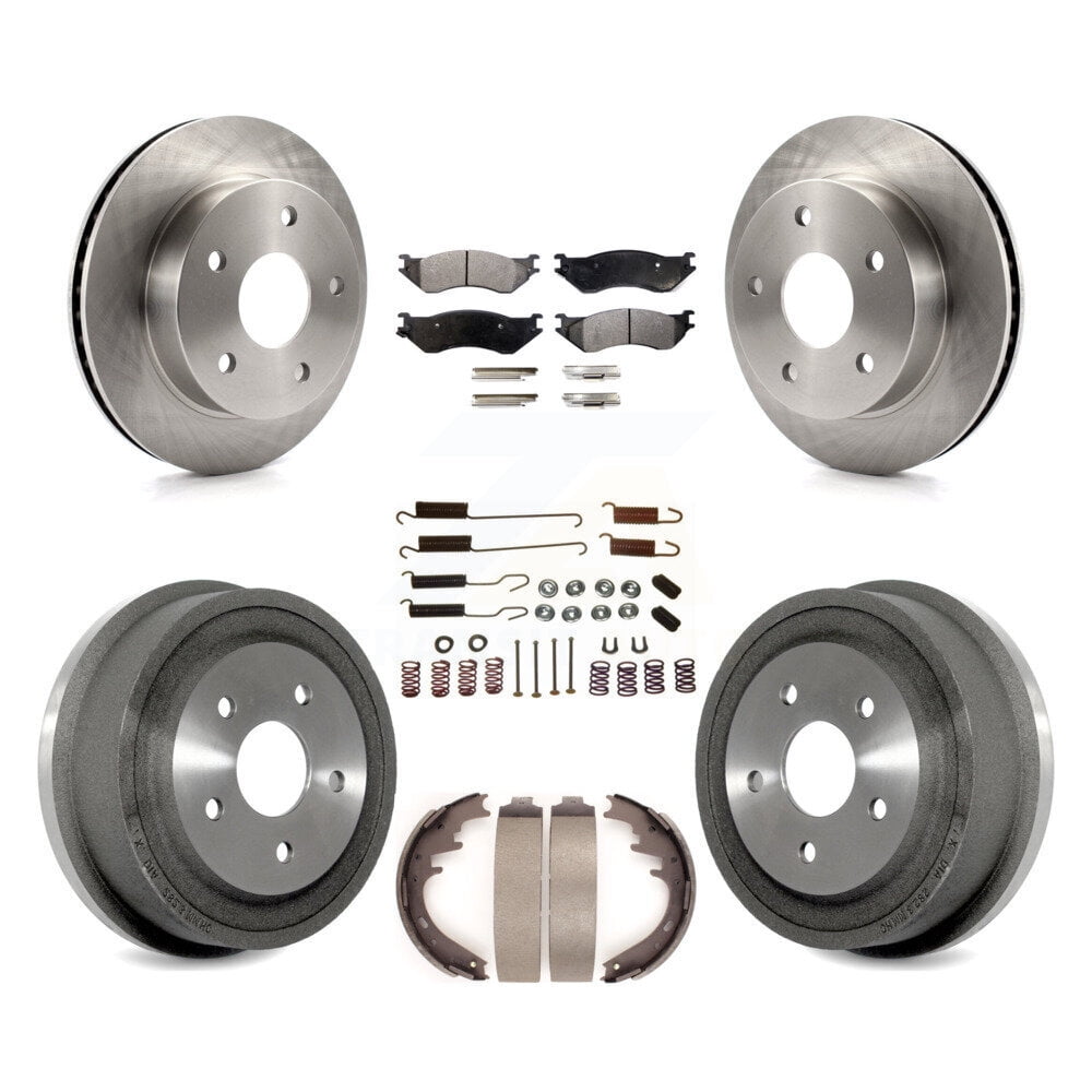 Transit Auto Front Rear Disc Brake Rotors Semi-Metallic Pads and Drum Kit (7Pc) for Car 2000-2001 Dodge Ram 1500 4WD K8F-102050
