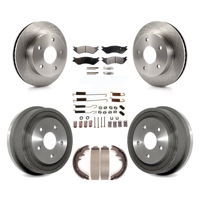 Transit Auto Front Rear Disc Brake Rotors Semi-Metallic Pads and Drum Kit (7Pc) for Car 2000-2001 Dodge Ram 1500 4WD K8F-102050