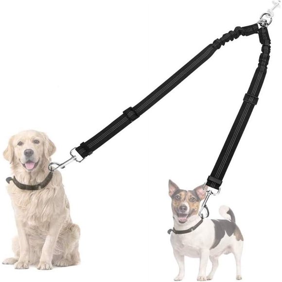 AUTOWT Double Dog Leash No Tangle 360Swivel Rotation Reflective Lead Attachment Adjustable Length Dual Two Dogs Lead Splitter Comfortable Shock Absorbing Walking Training for 2 Dogs