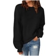 thumbnail image 1 of Pisexur Chandail à Col Rond Surdimensionné pour Femme, Uni, Manches Chauve-Souris Bouffantes à Revers, Chandail Tricoté, Haut à Manches Longues, Chandail Ample d'Automne, Chandail, Jumper, Hauts, 1 of 6