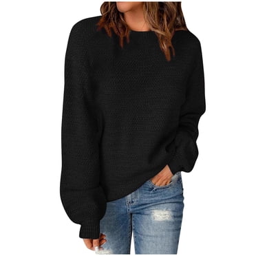 Pisexur Women's Oversized Crewneck Sweater Solid Batwing Puff Cap Sleeve Knit Sweater Top Long Sleeve Slouchy Fall Sweater Pullover Jumper Tops