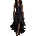 thumbnail image 2 of Mceream Robes de Cocktail pour Femmes Invitées de Mariage Grande Taille Robe Longue Portefeuille en Satin Sans Manches à Col en V à Volants Asymétrique Élégante Robe Formelle Noire TG, 2 of 5