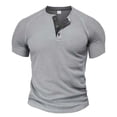 thumbnail image 1 of Mrzvby Chemises pour Hommes Tendance Bouton Col Rond Manches Courtes Raglan Blouse Légère Respirante Hauts Décontractés T-Shirts de Musculation, 1 of 3