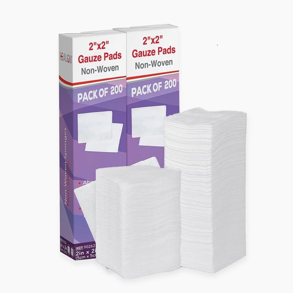 HEALQU Tampons de Gaze Dentaire 400 Unités 2"x2" Tampons de Gaze Doux Non Tissés 4 Plis pour Extractions Dentaires et Procédures Dentaires - Éponges Carrées en Gaze Non Stériles pour Premiers Soins, Chirurgicaux et Pansements