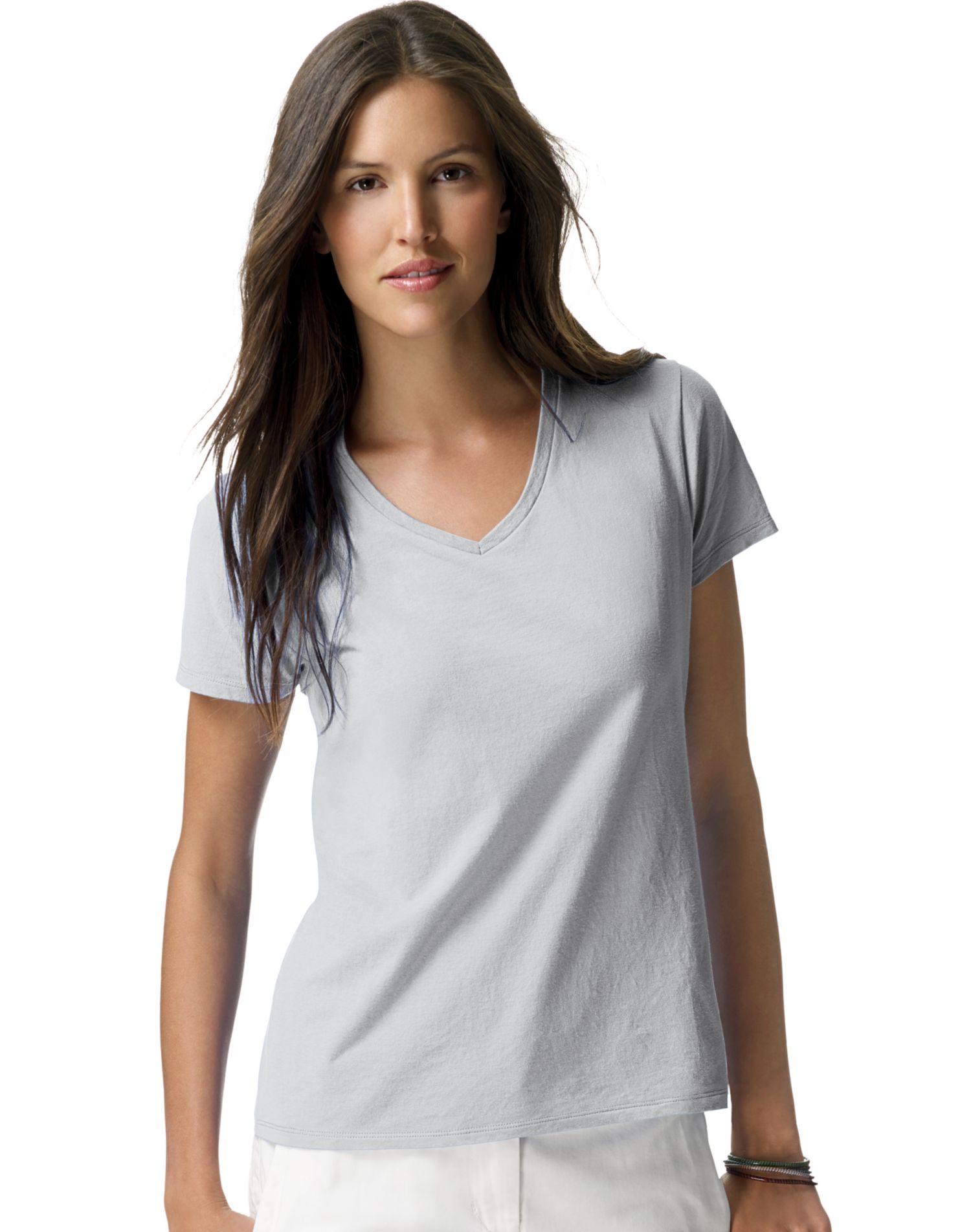 Hanes Womens Nano-T V-Neck T-Shirt, XS, Ash