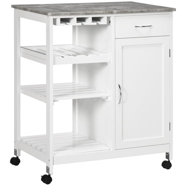 HOMCOM Kitchen Cart on Wheels with Wine Rack, Drawer, Shelf and Cabinet