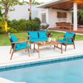 thumbnail image 1 of Patiojoy 4PCS Patio Rattan Furniture Set Wood Frame Cushioned Sofa with Coffee Table Sectional Conversation Sofa Set for Garden Turquoise, 1 of 8