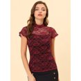 thumbnail image 2 of INSPIRE CHIC Blouse Semi-Transparente pour Femme à Col Montant, Manches Courtes, Dos Goutte d'Eau, 2 of 5