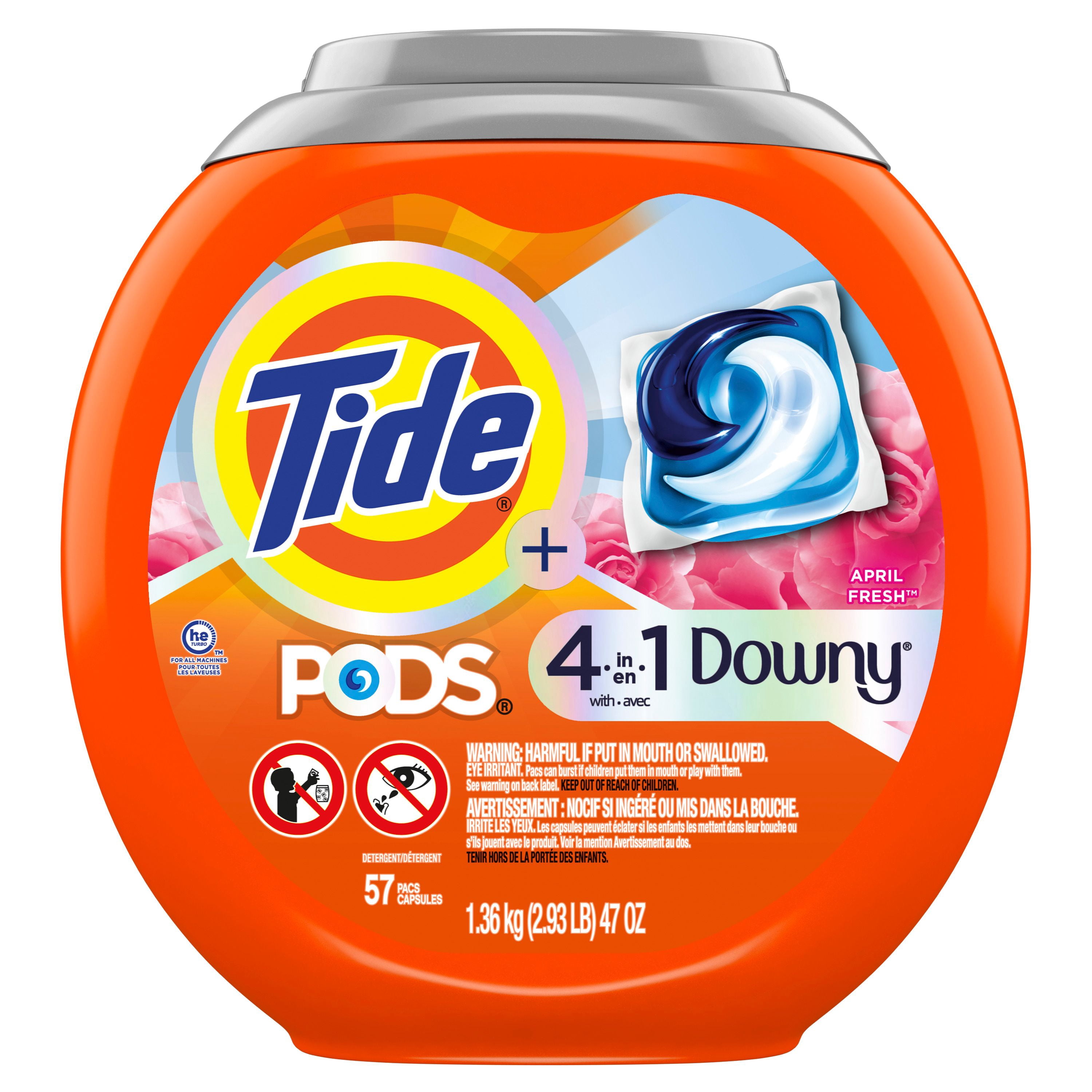 Capsules de détergent à lessive Tide PODS avec un soupçon de détergent Downy 4 en 1, 57 unités, détachant, fraîcheur, douceur, protecteur de tissu, compatible avec les laveuses HE