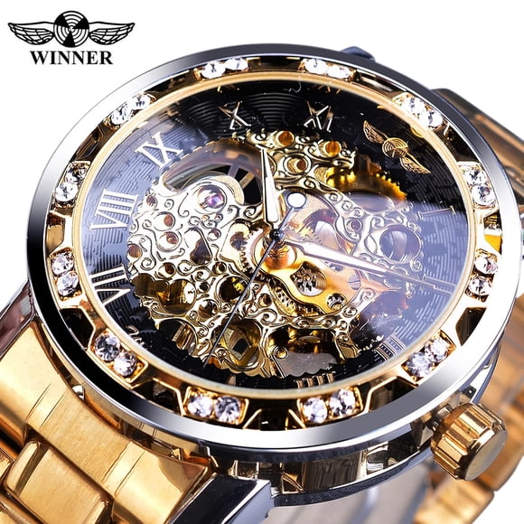 WINNER Montre Mécanique pour Homme à Cadran Squelette Élégant avec Aiguilles Lumineuses, Bracelet en Acier Inoxydable, Design Rétro de Luxe, Étanche, Cadeau Parfait pour Homme.