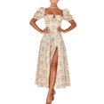 thumbnail image 1 of xiaxaixu Robe Longue Fendue à Manches Bouffantes et Col Carré à Fleurs pour Femmes, 1 of 9