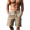 thumbnail image 2 of EOYWHK Linen Shorts for Men Elastic Waist Drawstring Summer Cargo Shorts Summer Beach Swim Board Shorts with Multi-Pockets, 2 of 5