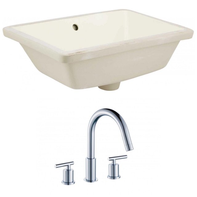 18.25-in. W Rectangle Bathroom Undermount Sink Set In Biscuit - Chrome Hardware AI-22820