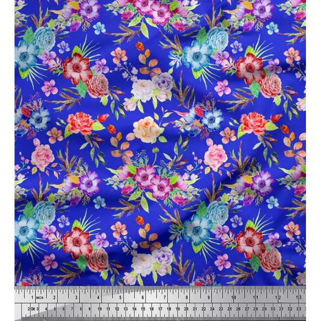 Soimoi Poly Georgette Fabric Leaves, & Rose Floral Fabric Prints by Yard 52 Inch Wide
