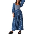 thumbnail image 2 of WIFORNT Robe Longue pour Femmes, Robe à Manches Longues à Encolure Carrée avec Broderie Florale, Robe Ample Évasée, 2 of 7