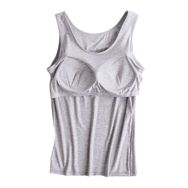 UPPADA Débardeurs pour Femmes en Modal Rembourré avec Soutien-Gorge Intégré, Col Rond, Camisole Sans Manches avec Soutien-Gorge Sans Armatures, Chandails Ajustés Décontractés, T-Shirt, Grande Taille, Hauts Confortables, Débardeur pour Femmes Coupe Ample Gris, P