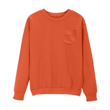 Womens Crew Neck Sweatshirts Classic Basic Solid Color Long Sleeve Pullover Tops Casual Loose Comfortable Sweatshirt Orange XL