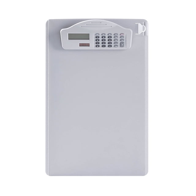 Graflsoa Solar-Powered A4 Clipboard with Built-in Calculator, Pen Holder, and Ruler - White, Portable and Eco-Friendly Office Organizer