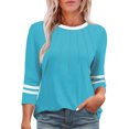 thumbnail image 1 of SwiftWear T-Shirts pour Femmes Manches 3/4 Tendance Été Haute Saturation Chemises Rayées Couleur Unie Tunique Décontractée Habillée, 1 of 5