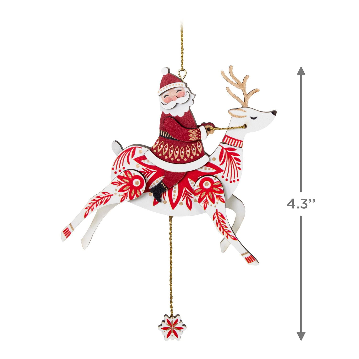 Décoration de Noël, Keepsake de Hallmark (Renne et père Noël, avec cordon à tirer, en bois)