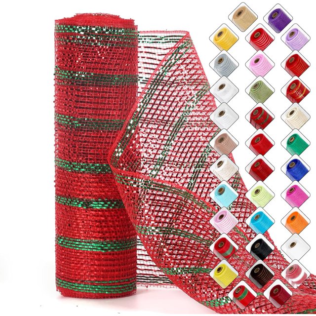 Mesh Ribbon for Wreaths 10 Inch x 30 Foot Wreath Mesh Rolls with Shiny Metallic Foil for Easter Christmas Party Wedding Home Decor DIY Craft Projects and Gift Wrapping