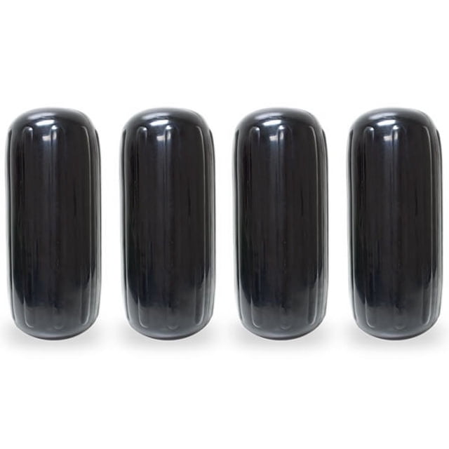 NEH Center Hole Ribbed Boat Pontoon Fender 8" x 20" 4pcs Inflatable Vinyl Mooring Bumpers Guard Dock Docking in black. Set of four inflatable boat fenders with vertical ribs for extra protection and reinforced tube ends. Designed for boats 30-40 ft, these non-abrasive fenders can be hung vertically or horizontally. Shipped deflated for space-saving storage.