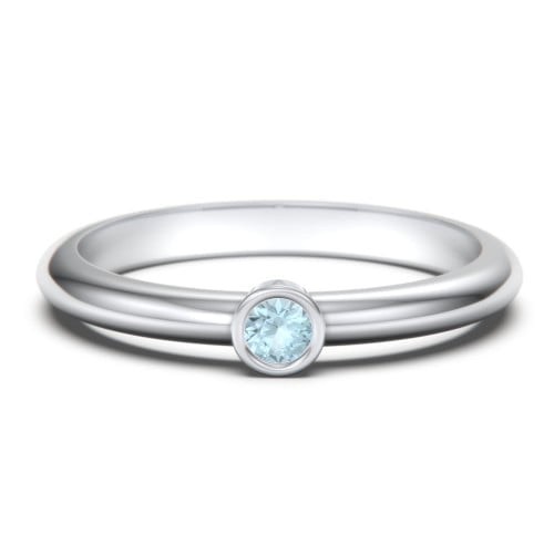 Bague Classique à Pierre de Naissance Sertie Clos - Topaze Bleue (Décembre)