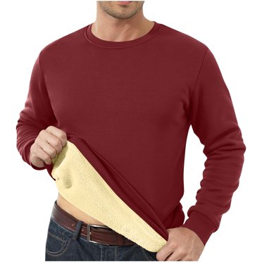 Penkiiy Men's Sherpa Lined Sweatshirts Fleece Pullover Basic Tops Winter Warm Heavyweight Long Sleeve Crewneck Sweatshirt 4XL Wine
