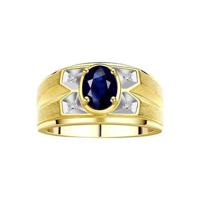 RYLOS Men's Rings 14K Yellow Gold Rings Classic Designer Style 8X6MM Oval Gemstone & Diamond Ring Sapphire September Birthstone Rings For Men Size 9