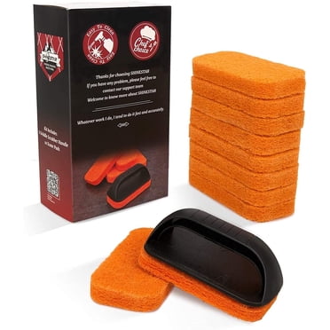 SHINESTAR Ensemble de 11 Tampons à Récurer pour Plaque de Cuisson avec Poignée pour Gril à Surface Plane, Ensemble d'Outils de Récurage Abrasif Robustes