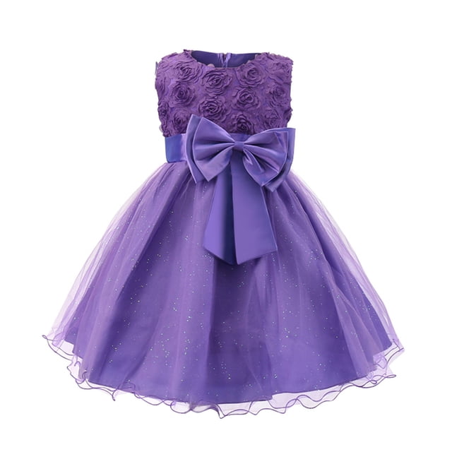 Birdeem Robe pour Enfants Filles Sans Manches Robe de Princesse Violette, Conçue avec une Dentelle Florale sur le Corsage, un Grand Nœud à la Taille et une Jupe en Maille Scintillante à Étages. Parfaite pour les Bébés Filles de 1 à 10 Ans, Convient aux Fêtes, Concours, Anniversaires et occasions Spéciales.