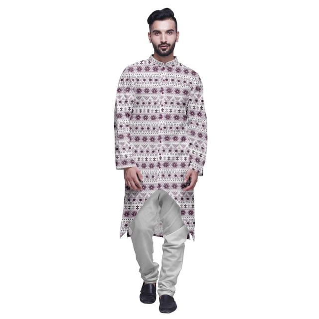 Atasi Cotton Slub Printed Fashion For Men Asymmetric Button Down Kurta For Men