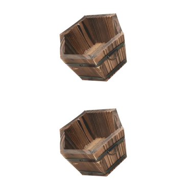 GROWTH TANK 2Pcs Planter Pots Wooden Whiskey Barrel Planter Hexagonal Flower Pots