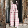 thumbnail image 2 of Lenpel Women's Jumpsuits Plus Size Sleeveless Spaghetti Strap Striped Plaid Straight Leg Rompers Causal Loose Overalls with Pockets, 2 of 5